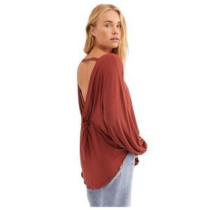 Free People Shimmy Shake Long Sleeve Open Back Top in Cowboy